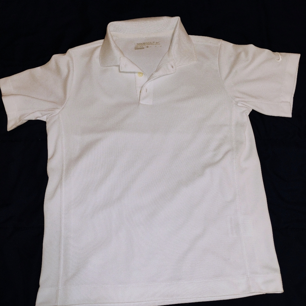 Boys Nike White Golf Polo Shirt Dry-fit Medium Size